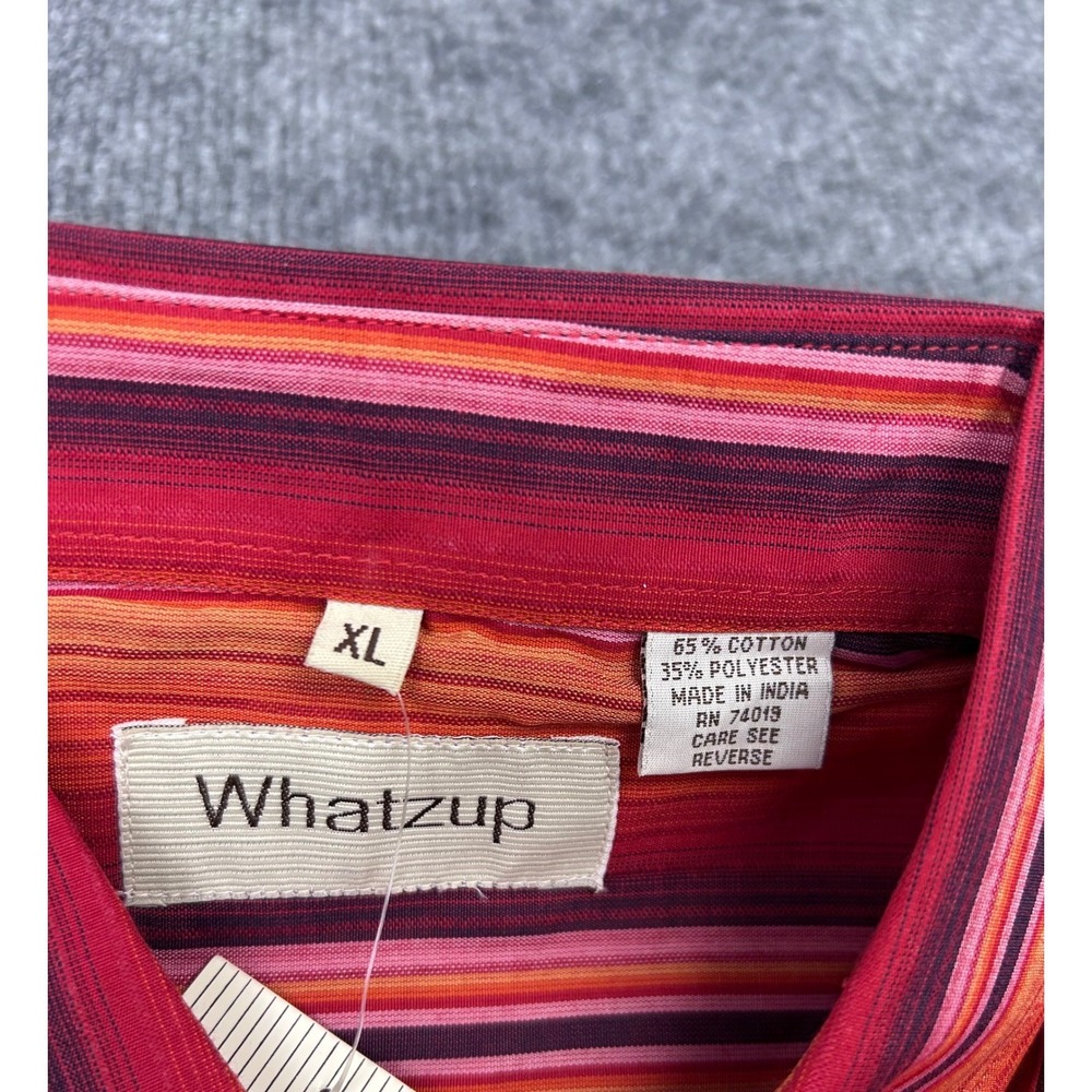 Vintage Whatzup Men's Striped Short Sleeve‎ Button Down Shirt Orange Red Size XL - Picture 5 of 8